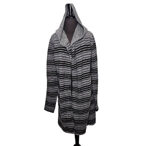 TOAD & CO Merino Heartfelt Hoodie Cardigan Womens Small Gray Stripes Pockets - Picture 1 of 9